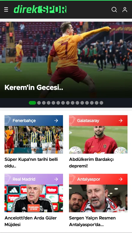 Direkt Spor mobil arayüzü