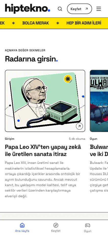 HipTekno mobil arayüzü