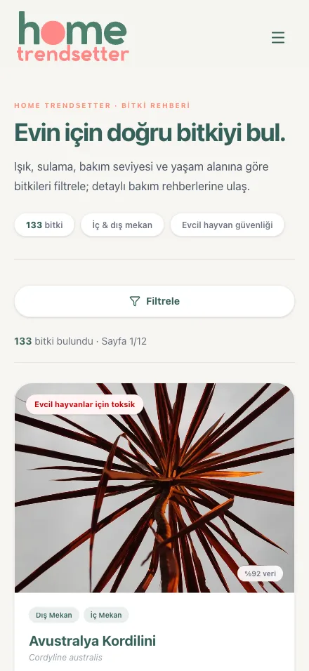 Home Trendsetter mobil arayüzü