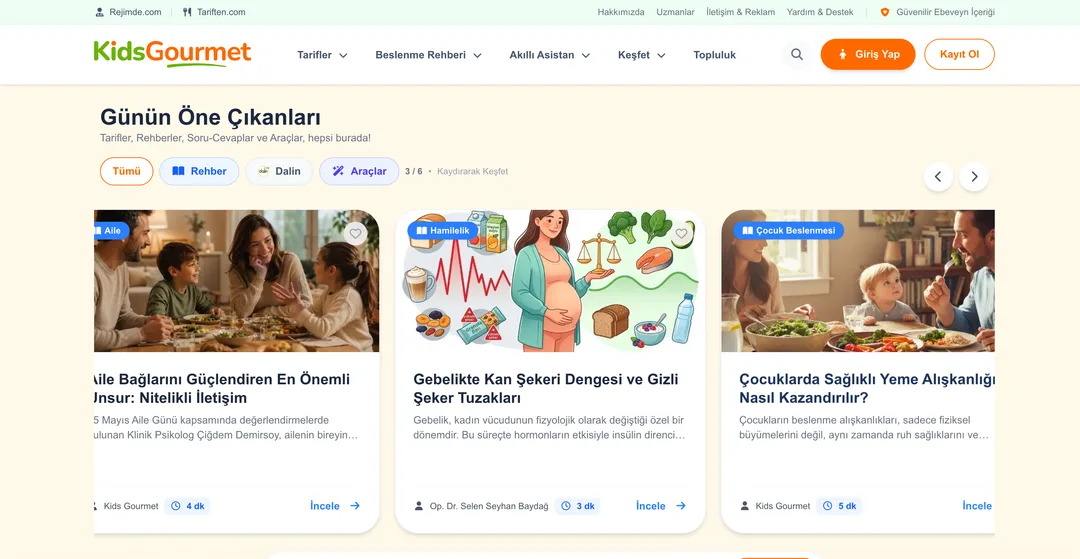 KidsGourmet ana sayfası: günün öne çıkanları
