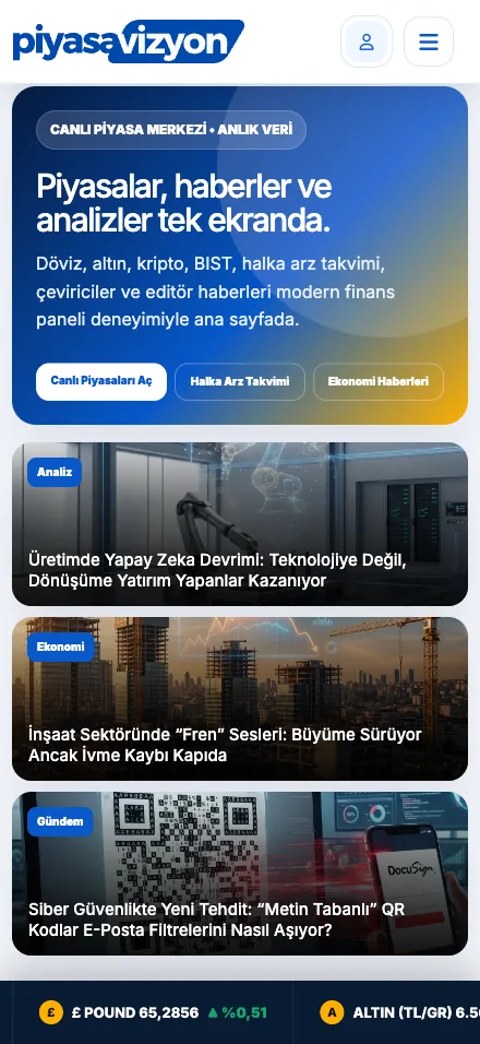 Piyasa Vizyon mobil arayüzü