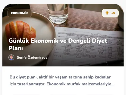 Rejimde diyet planı kartı