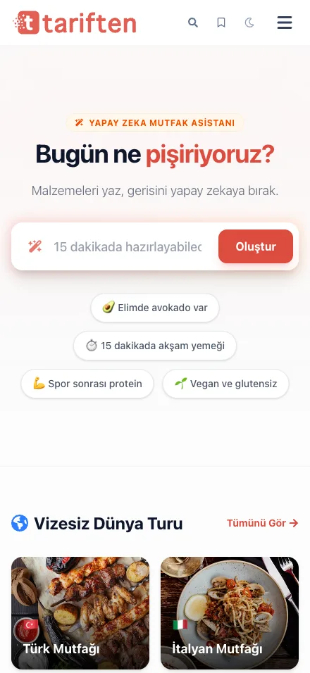 Tariften mobil arayüzü